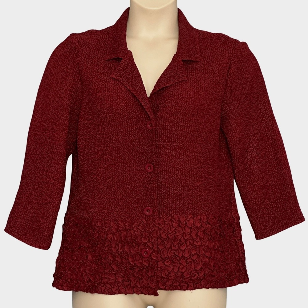 VTG 90s Womens Jacket Top XL Red Popcorn Crinkle Textured Cardigan Retro Y2K